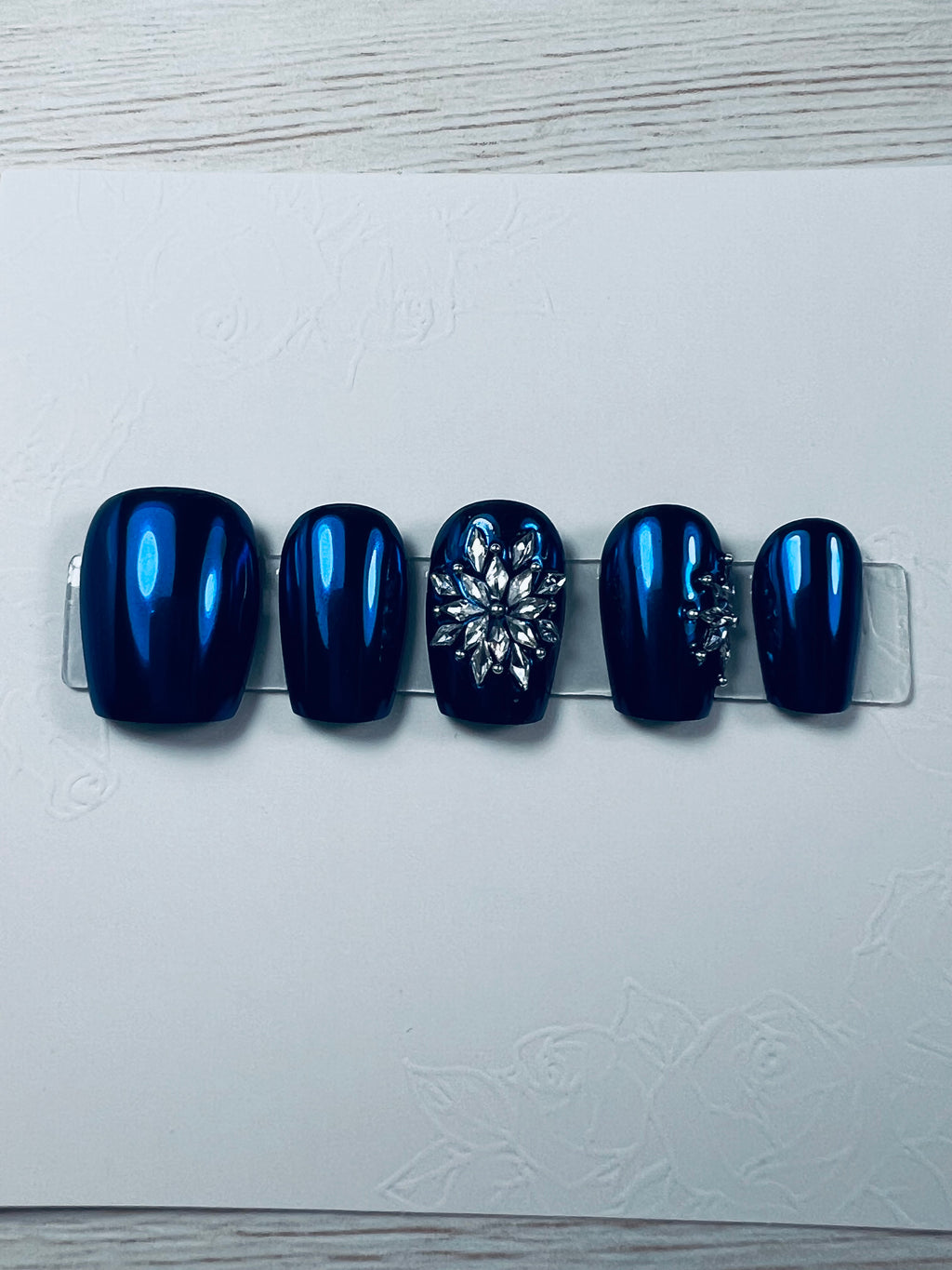 Blue Chrome Christmas Snowflake Press On Nails