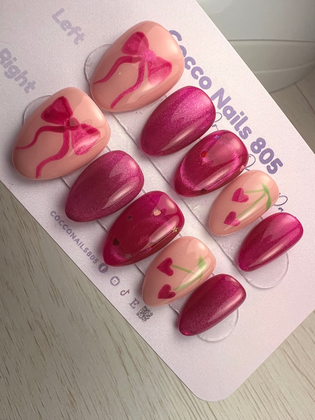 Pink Bow Cat Eye Press On Nails