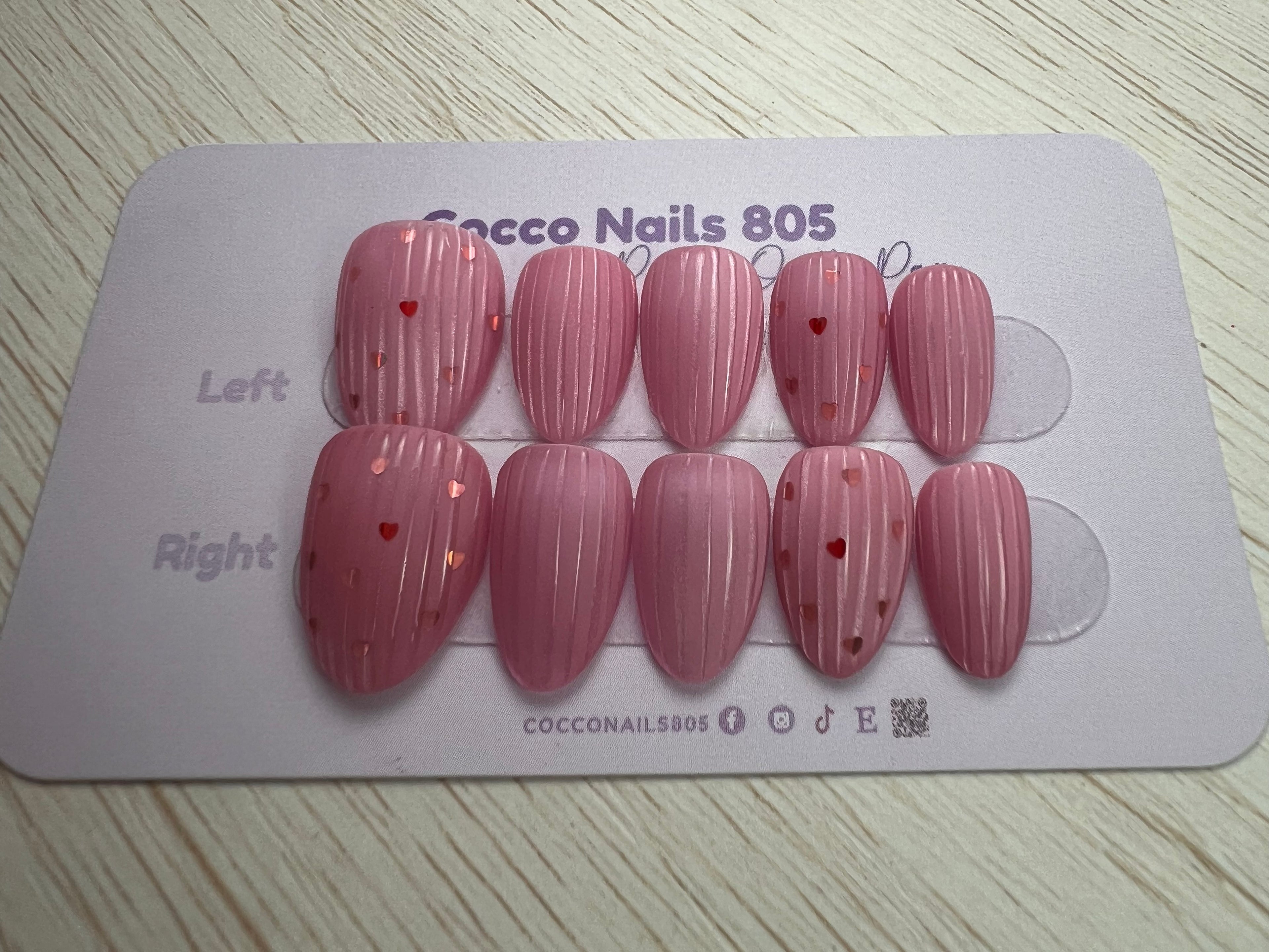 Pink Glass Hearts Cat Eye Press On Nails