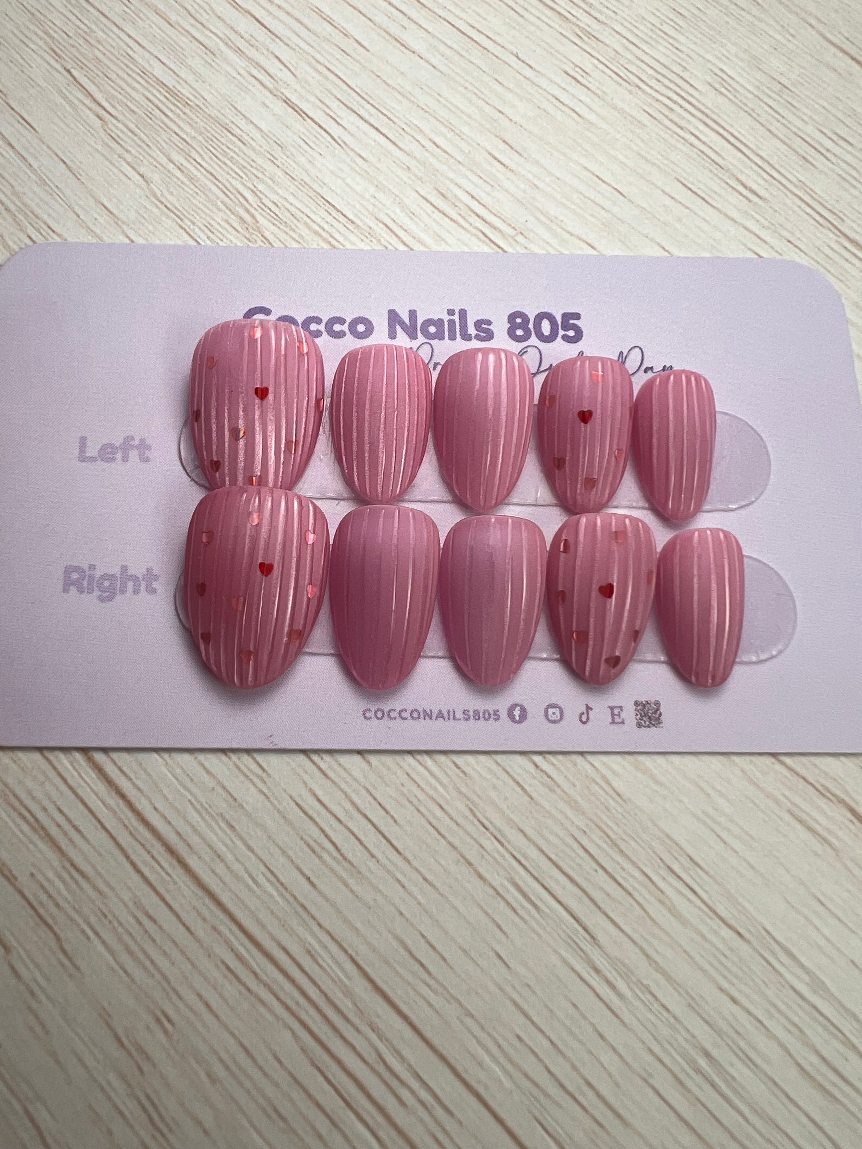 Pink Glass Hearts Cat Eye Press On Nails