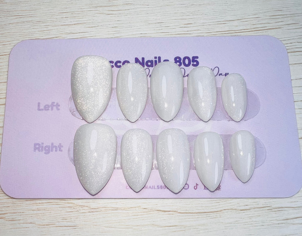 White Cat Eye Press On Nails
