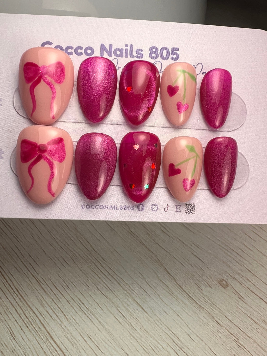 Pink Bow Cat Eye Press On Nails