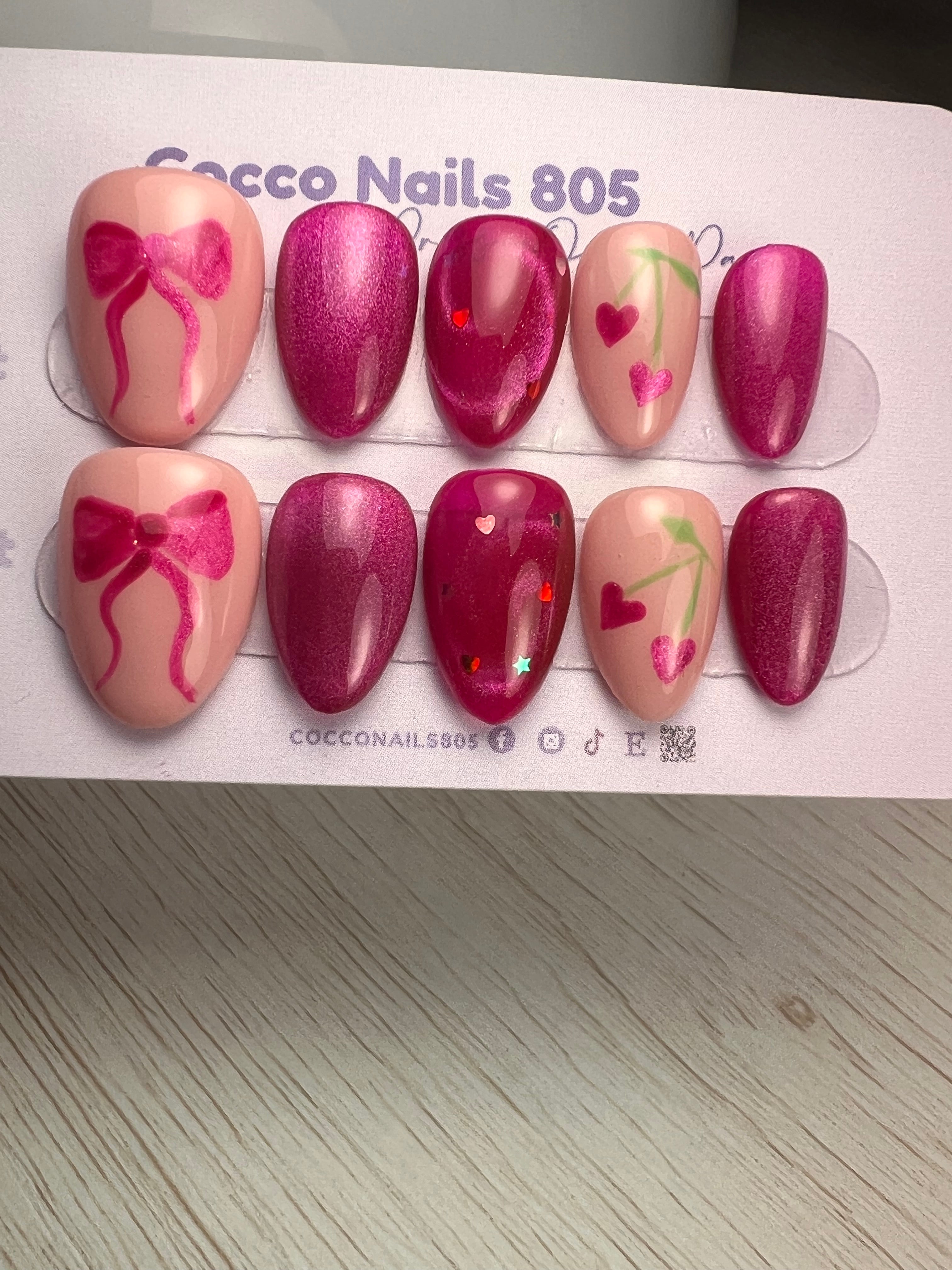 Pink Bow Cat Eye Press On Nails