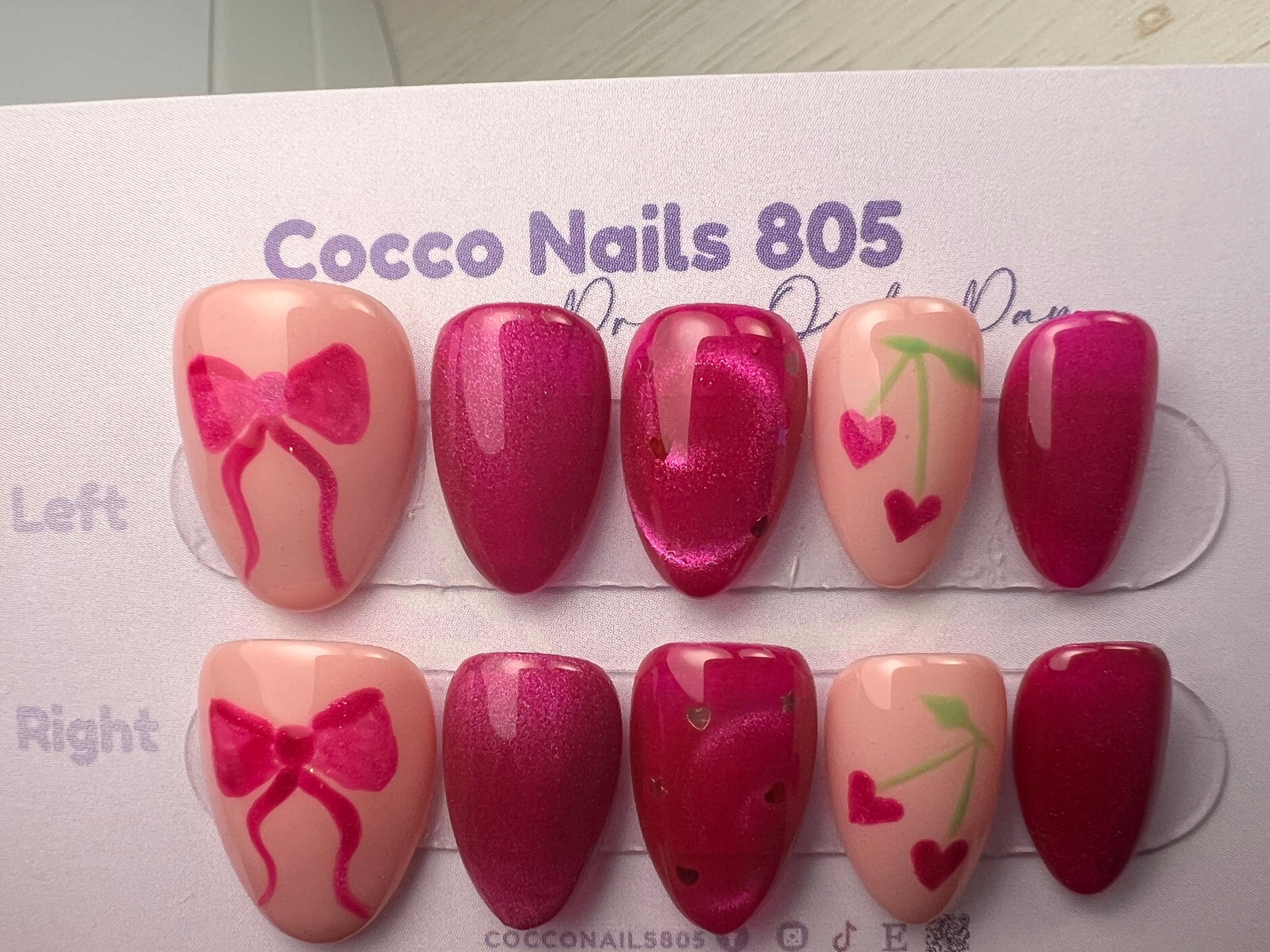 Pink Bow Cat Eye Press On Nails