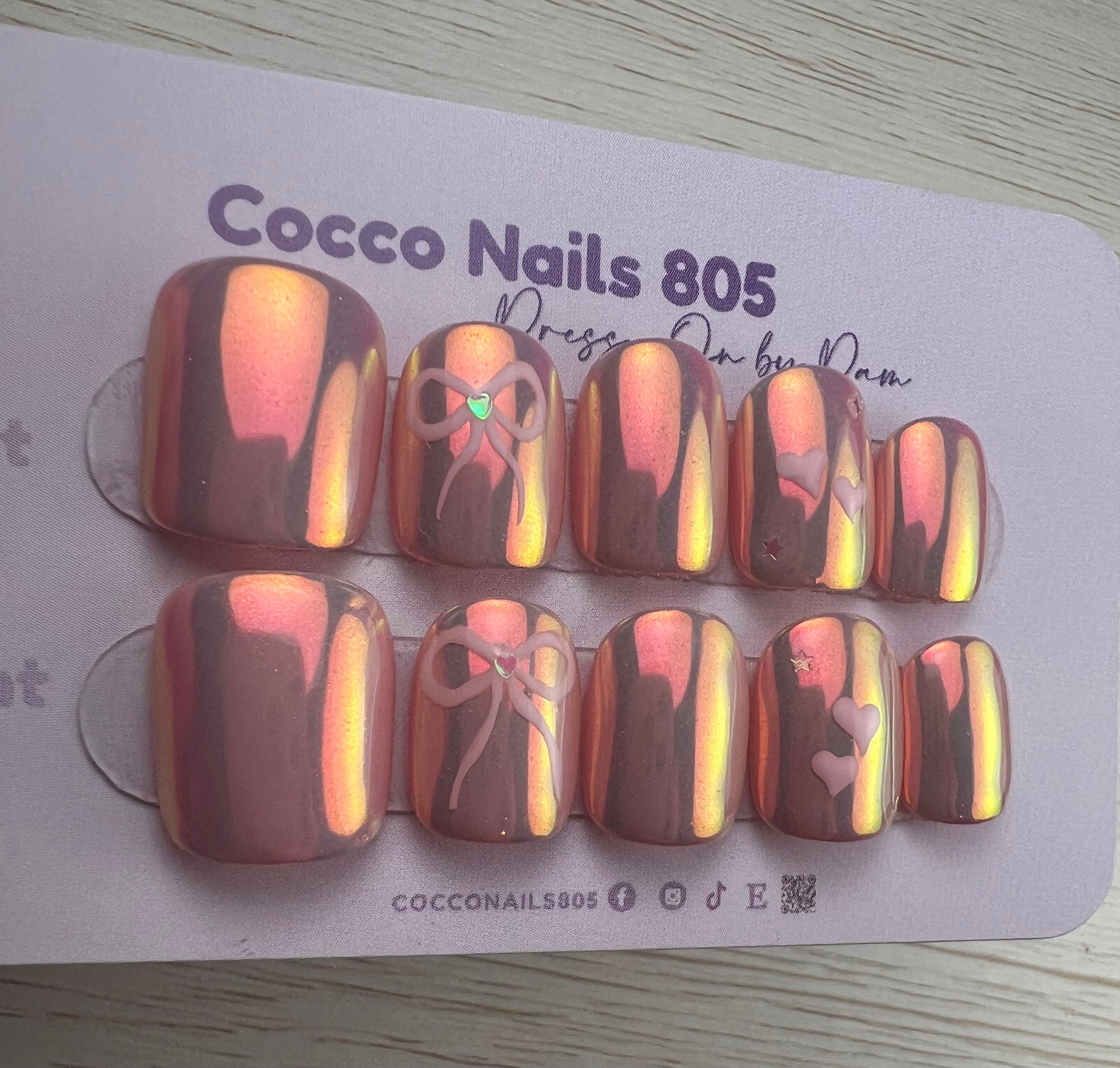 Chrome Bow Press On Nails