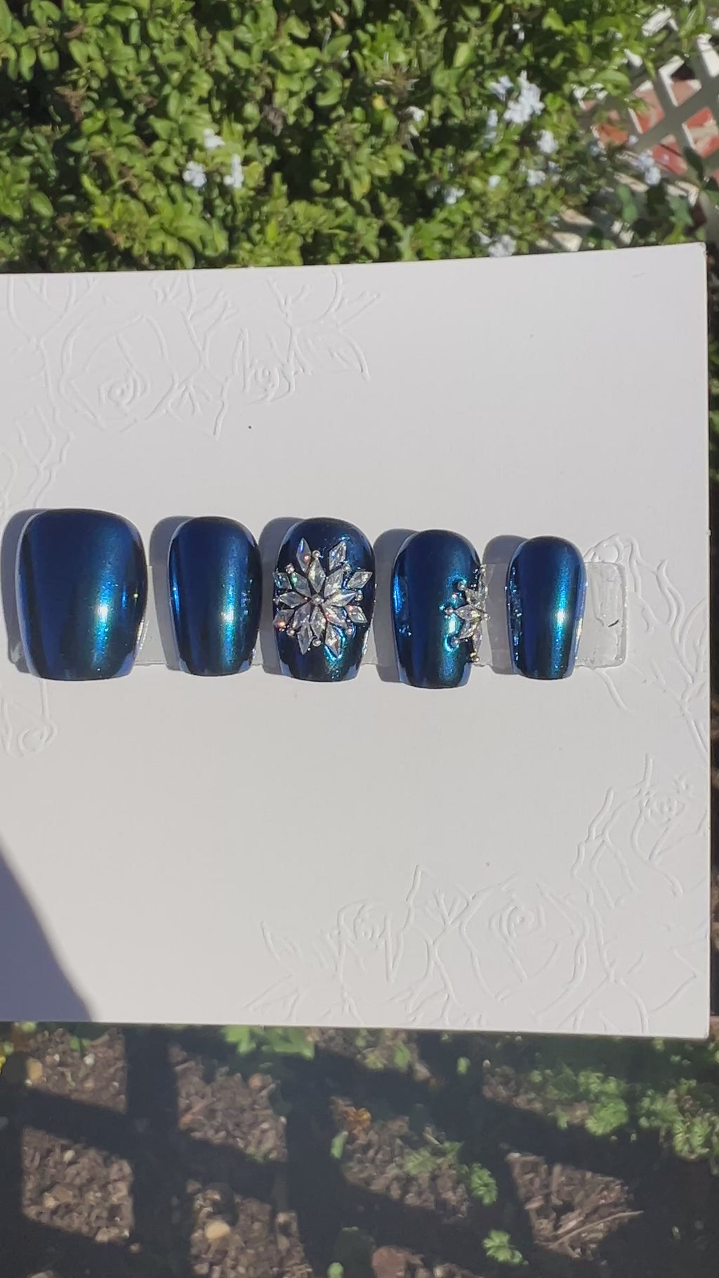 Blue Chrome Christmas Snowflake Press On Nails