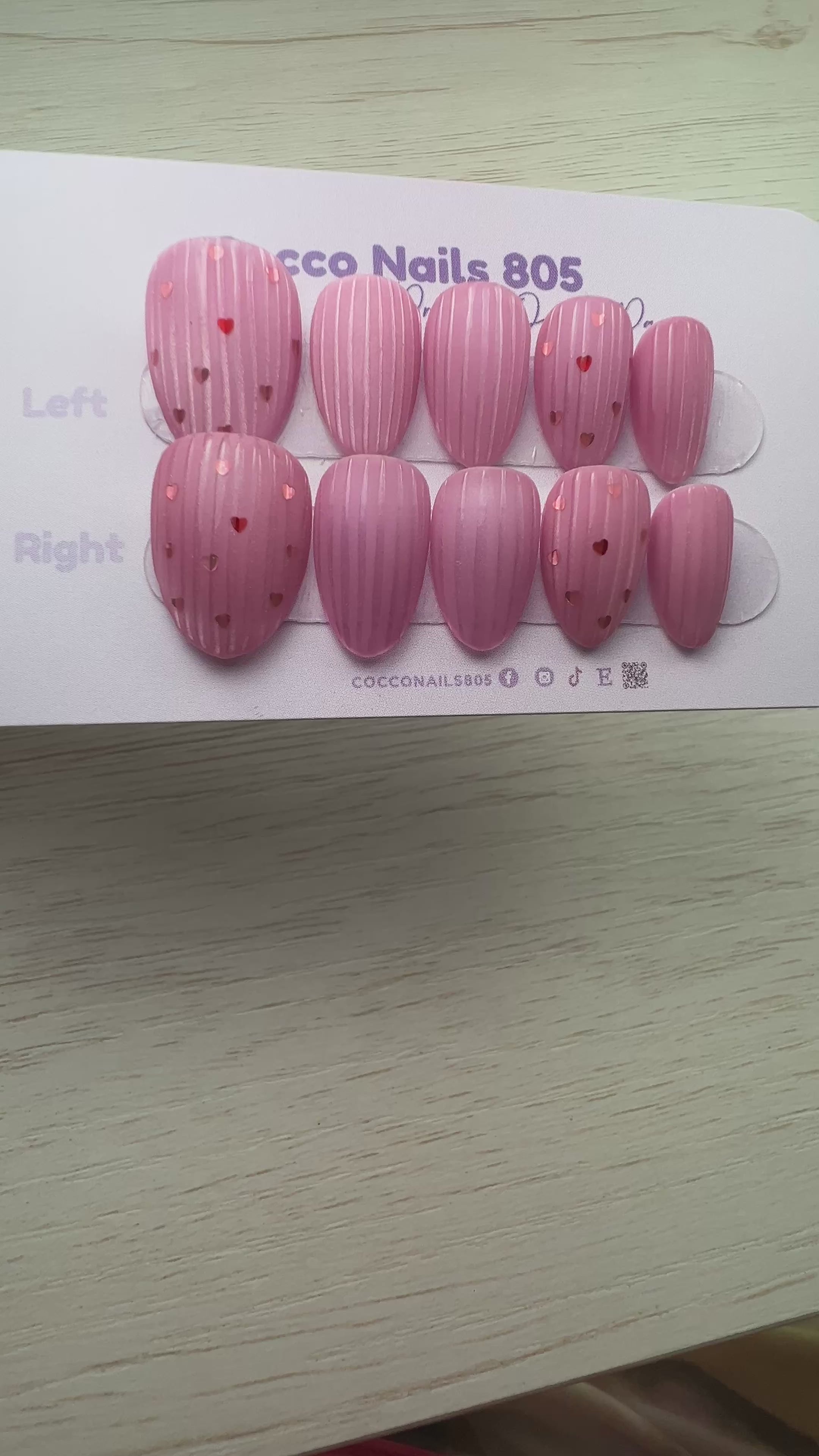 Pink Glass Hearts Cat Eye Press On Nails